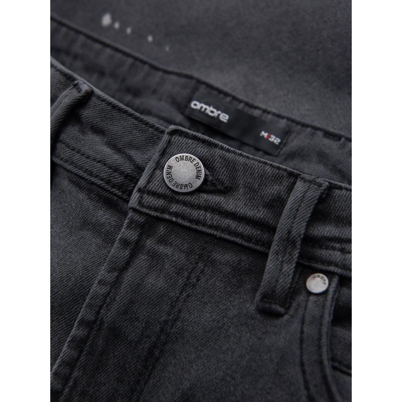 Pánske krátke džínsové šortky s ošúchanými a vyhrnutými nohavicami – šedé V3 OM-SRDS-0186