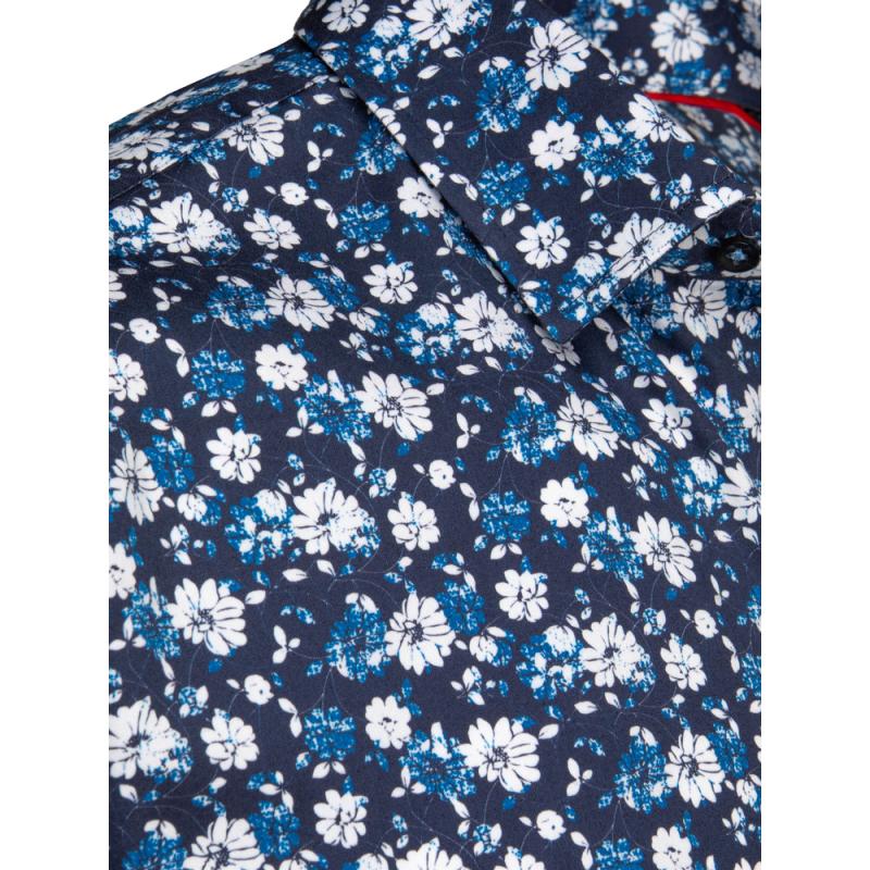 Pánská košile s vzorem s dlouhým rukávem tmavě modrá