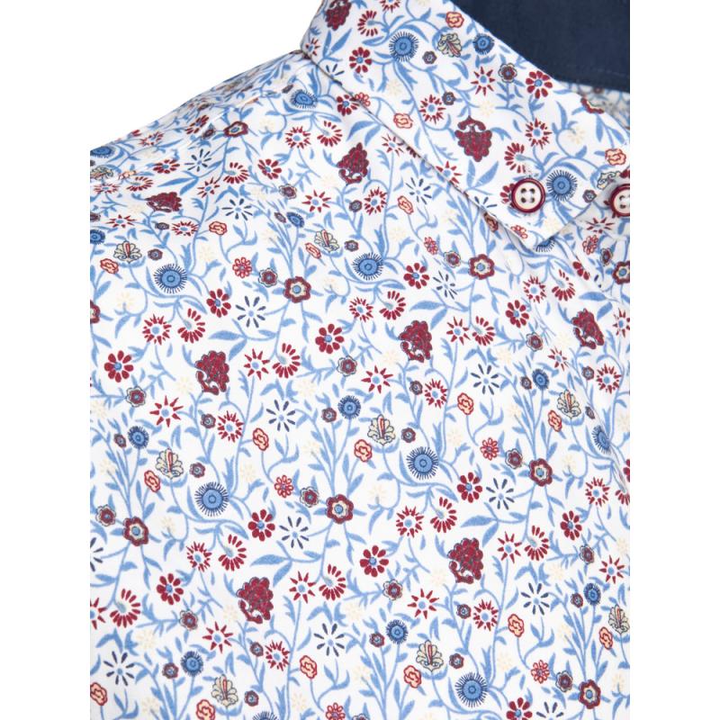 Pánska košeľa s vzormi slim s krátkym rukávom biela