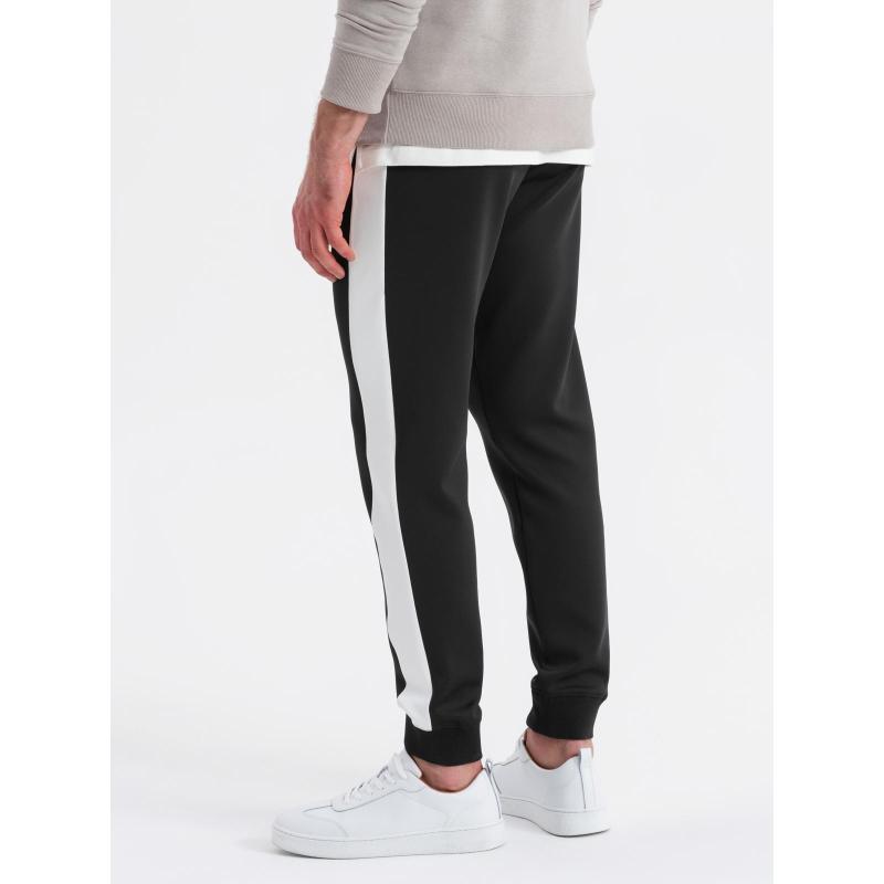 Férfi melegítő nadrág bordás mandzsettával és díszítő cipzárral - homok V6 OM-PASK-0226