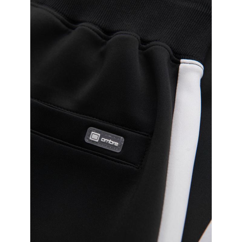 Férfi melegítő nadrág bordás mandzsettával és díszítő cipzárral - homok V6 OM-PASK-0226