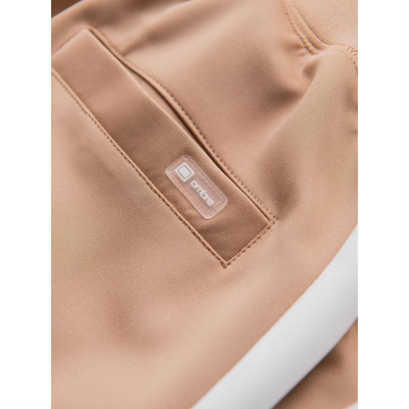 Férfi melegítőnadrág bordás szegélyű és díszes cipzárral - homok V6 OM-PASK-0226