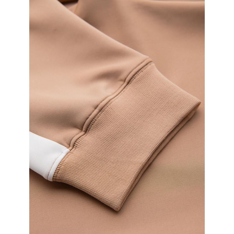 Férfi melegítőnadrág bordás szegélyű és díszes cipzárral - homok V6 OM-PASK-0226