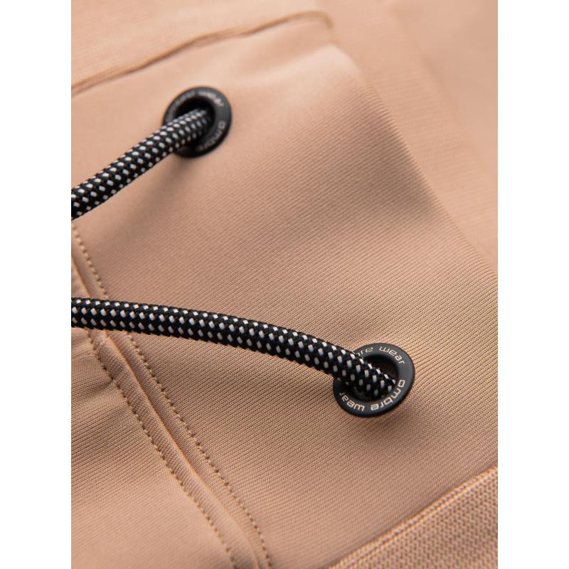 Férfi melegítőnadrág bordás szegélyű és díszes cipzárral - homok V6 OM-PASK-0226