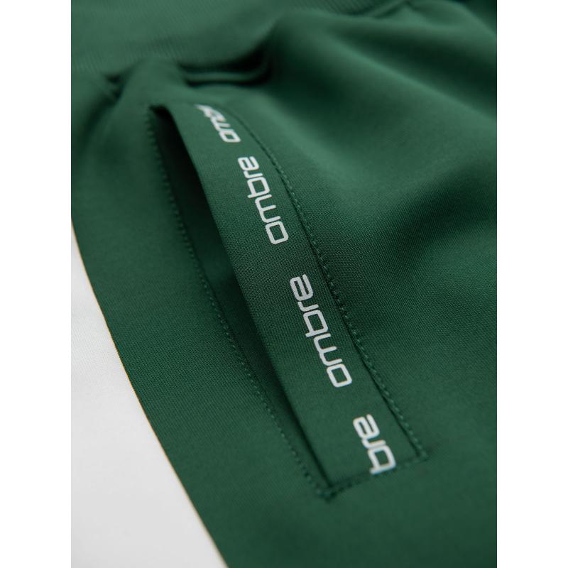 Pánske tepláky s rebrovanými manžetami a ozdobným zipsom - pieskové V6 OM-PASK-0226