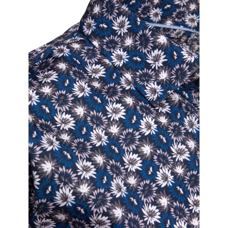 Pánská košile s dlouhým rukávem a vzorem, tmavě modrá