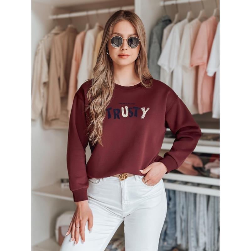 Női oversize pulóver SOFTRUS borvörös hímzéssel