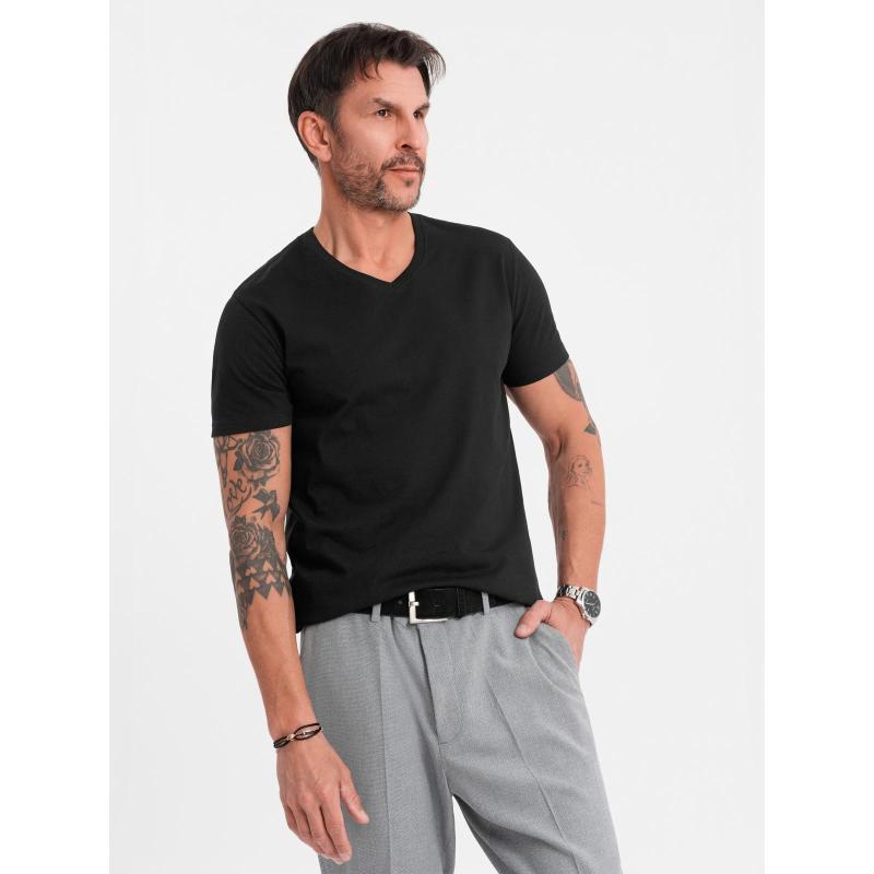 Pánske klasické bavlnené tričko BASIC s okrúhlym výstrihom – čierne V1 OM-TSBS-0237