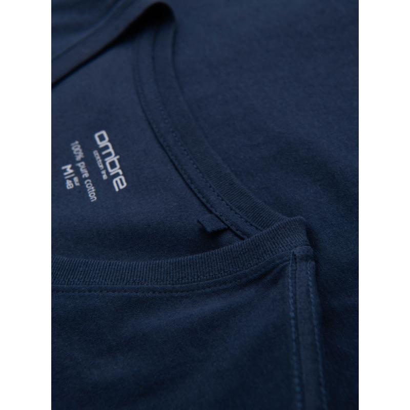 Pánské klasické bavlněné tričko BASIC s výstřihem do V – tmavě modré V2 OM-TSBS-0237