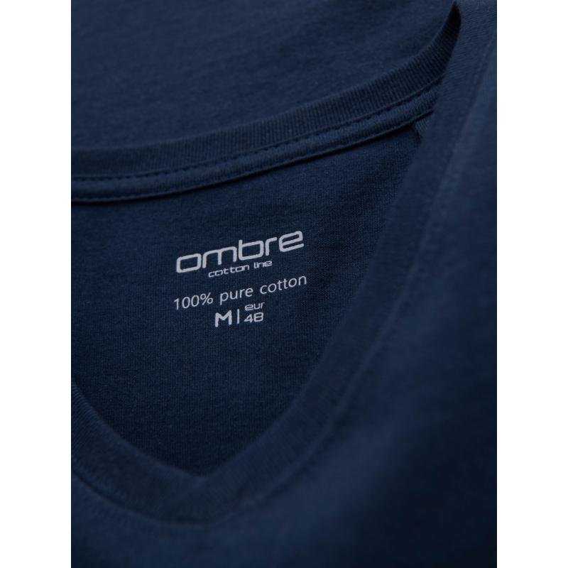 Pánské klasické bavlněné tričko BASIC s výstřihem do V – tmavě modré V2 OM-TSBS-0237