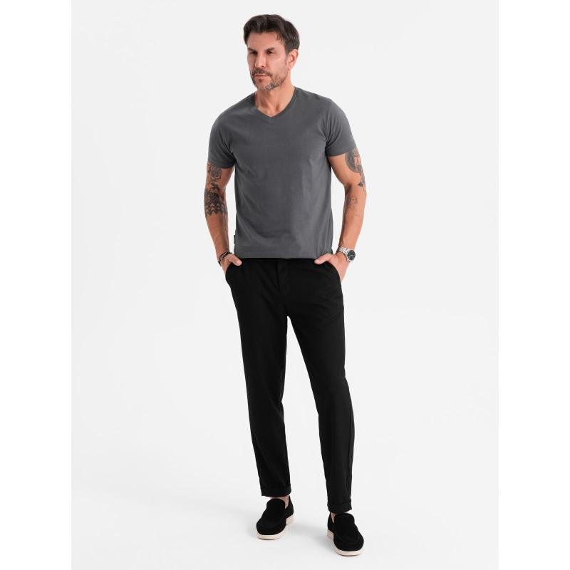 Pánske klasické bavlnené tričko BASIC s výstrihom do V - grafitové V3 OM-TSBS-0237
