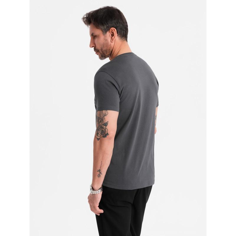 Pánske klasické bavlnené tričko BASIC s výstrihom do V - grafitové V3 OM-TSBS-0237