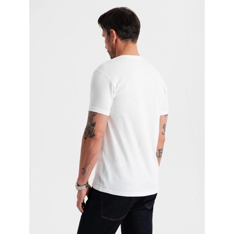 Pánské klasické bavlněné tričko BASIC s výstřihem do V - bílé V4 OM-TSBS-0237