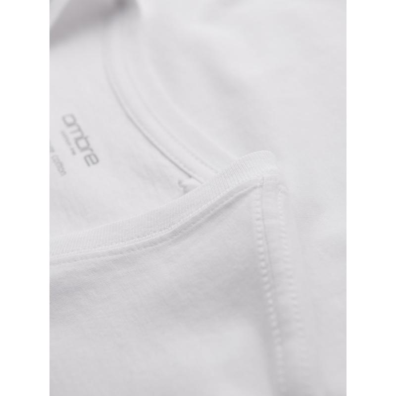 Pánské klasické bavlněné tričko BASIC s výstřihem do V - bílé V4 OM-TSBS-0237