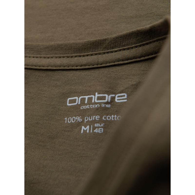 Pánske klasické bavlnené tričko BASIC s výstrihom do V - tmavo olivové V6 OM-TSBS-0237