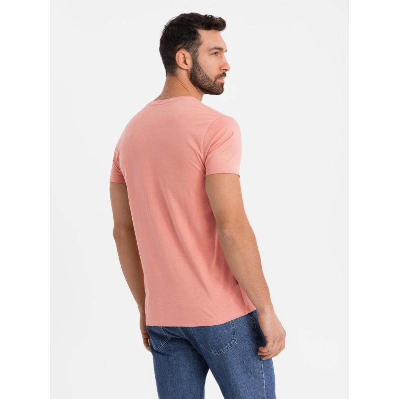 Pánske klasické bavlnené tričko BASIC s výstrihom do V – ružové V7 OM-TSBS-0237