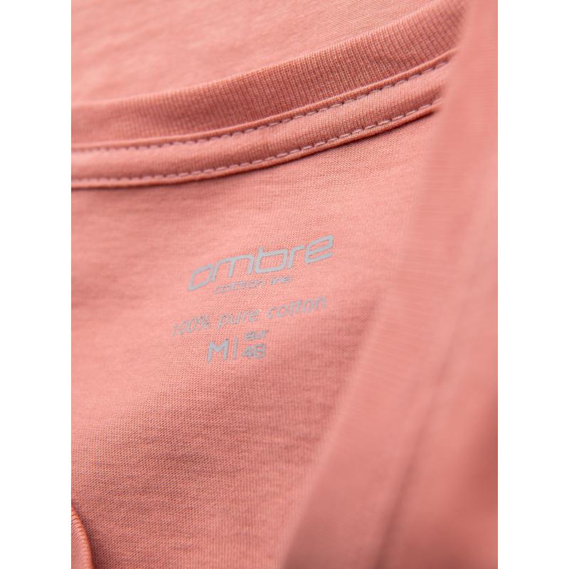 Pánske klasické bavlnené tričko BASIC s výstrihom do V – ružové V7 OM-TSBS-0237