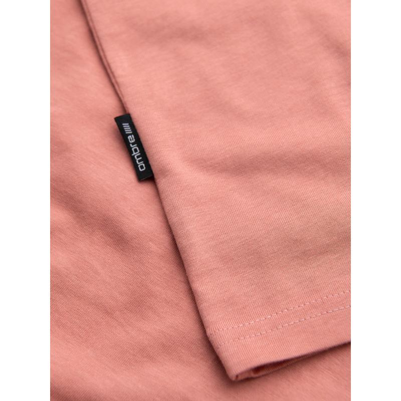 Pánske klasické bavlnené tričko BASIC s výstrihom do V – ružové V7 OM-TSBS-0237