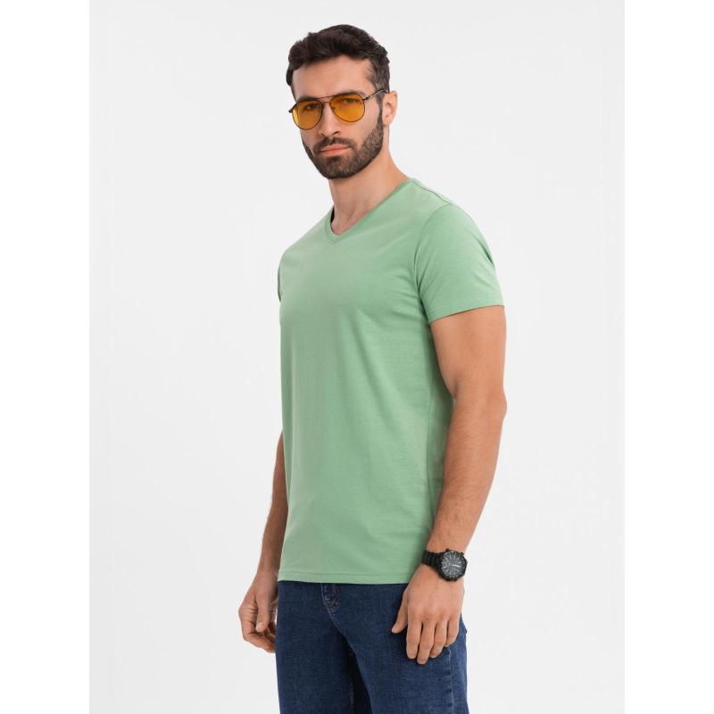 Pánské klasické bavlněné tričko BASIC s výstřihem do V – kaštanová V10 OM-TSBS-0145