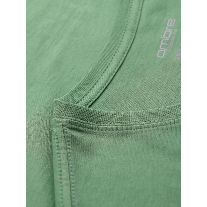 Pánské klasické bavlněné tričko BASIC s výstřihem do V – kaštanová V10 OM-TSBS-0145