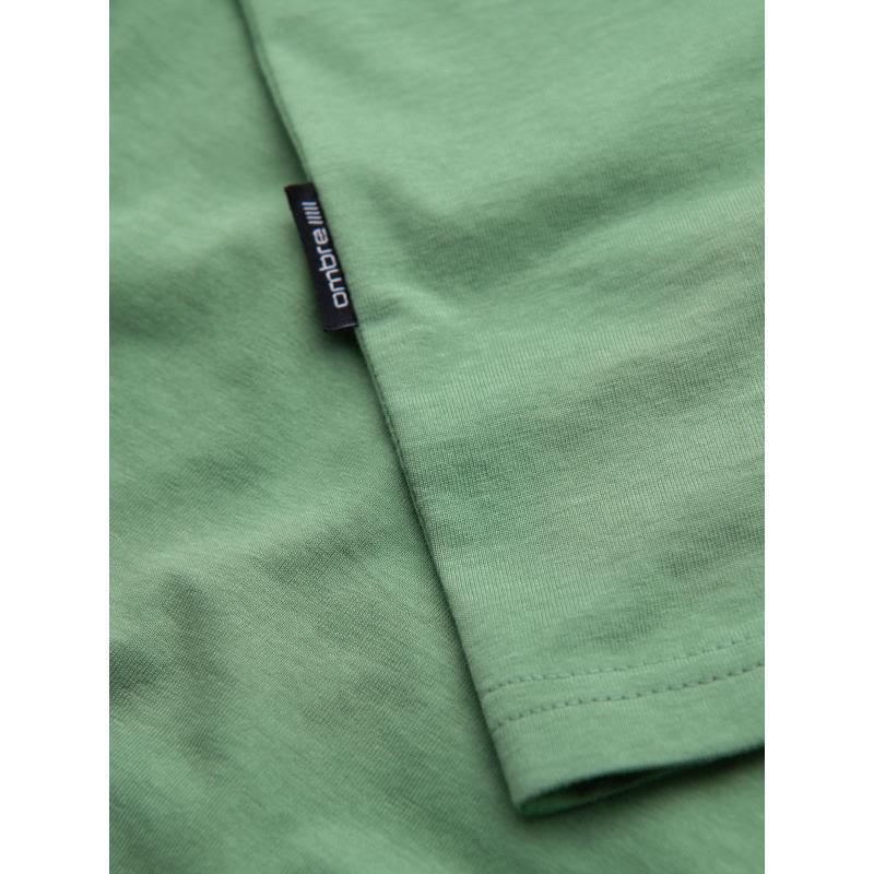 Pánské klasické bavlněné tričko BASIC s výstřihem do V – kaštanová V10 OM-TSBS-0145