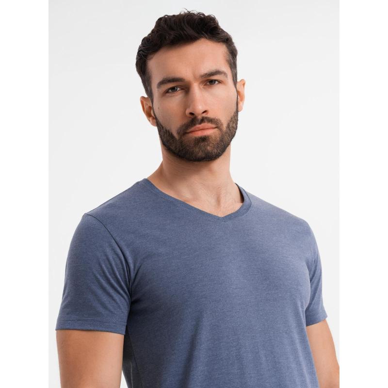 Férfi BASIC klasszikus pamut póló serape nyakkivágással - kék melange V18 OM-TSBS-0237