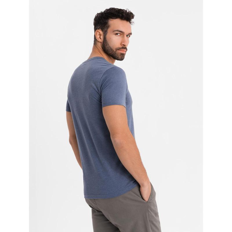 Férfi BASIC klasszikus pamut póló serape nyakkivágással - kék melange V18 OM-TSBS-0237