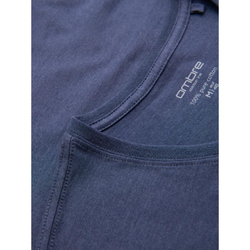 Férfi BASIC klasszikus pamut póló serape nyakkivágással - kék melange V18 OM-TSBS-0237