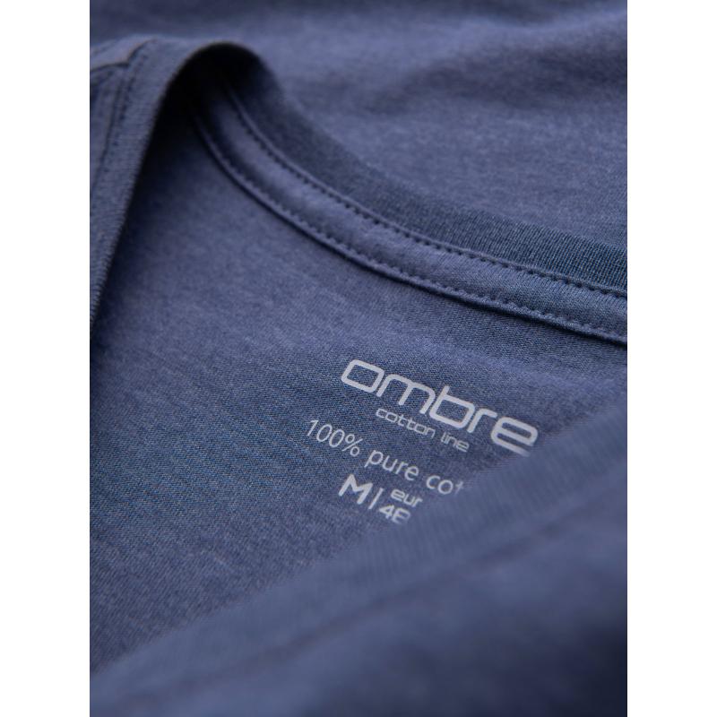 Férfi BASIC klasszikus pamut póló serape nyakkivágással - kék melange V18 OM-TSBS-0237