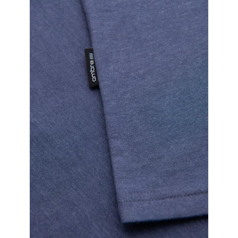 Férfi BASIC klasszikus pamut póló serape nyakkivágással - kék melange V18 OM-TSBS-0237