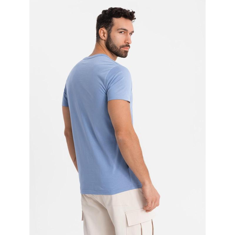 BASIC pánske klasické bavlnené tričko s výstrihom do V - modrá V20 OM-TSBS-0237