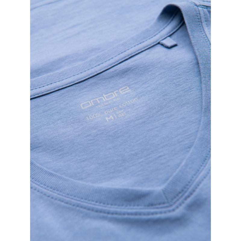 BASIC pánske klasické bavlnené tričko s výstrihom do V - modrá V20 OM-TSBS-0237