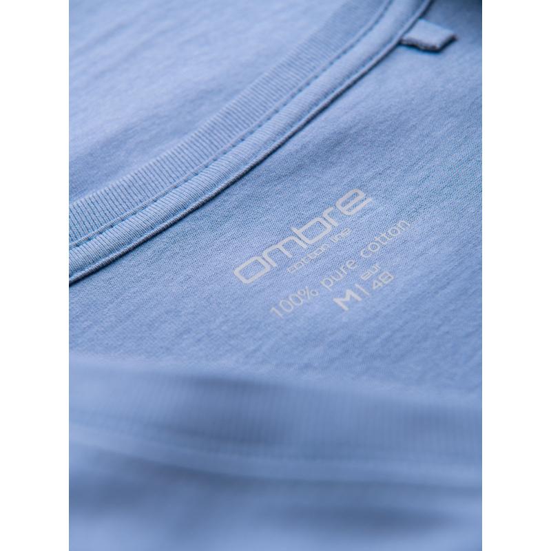 BASIC pánske klasické bavlnené tričko s výstrihom do V - modrá V20 OM-TSBS-0237