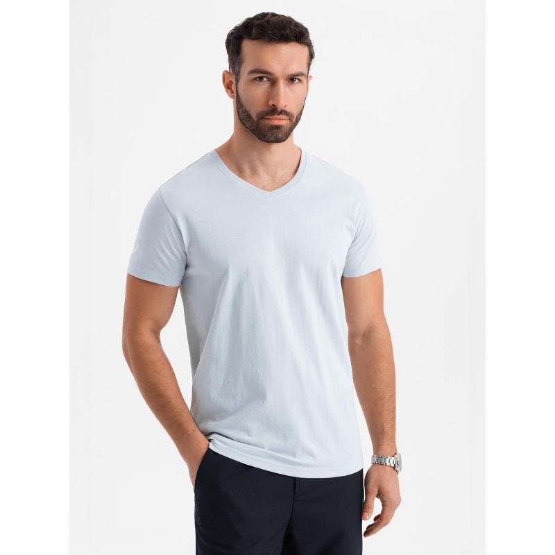 BASIC pánske klasické bavlnené tričko s okrúhlym výstrihom - svetlo šedé V23 OM-TSBS-0237