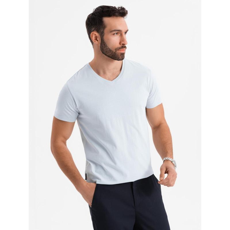 BASIC pánske klasické bavlnené tričko s okrúhlym výstrihom - svetlo šedé V23 OM-TSBS-0237