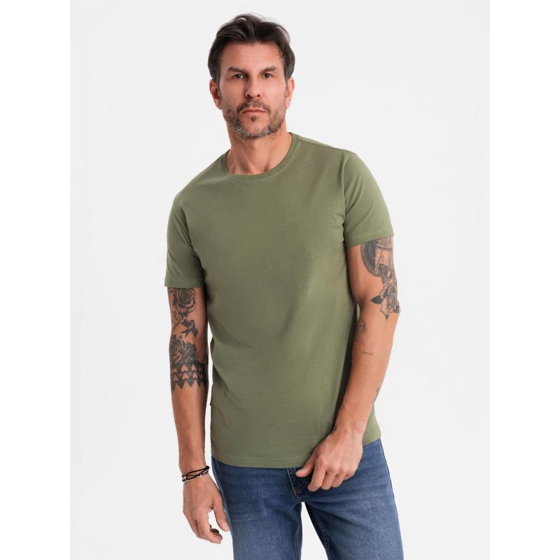 Pánské klasické bavlněné tričko BASIC – khaki V6 OM-TSBS-0236