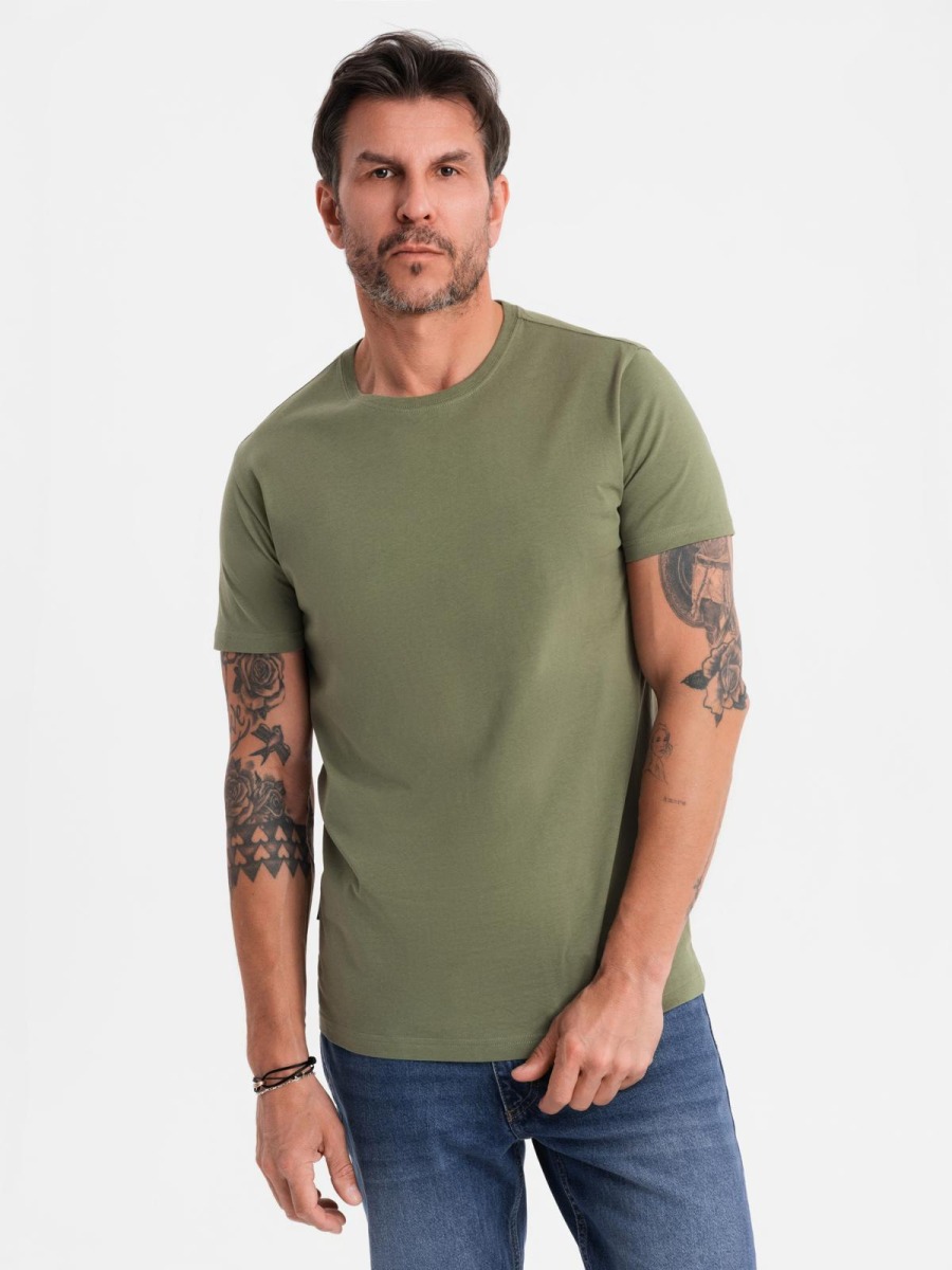 Pánské klasické bavlněné tričko BASIC – khaki V6 OM-TSBS-0236