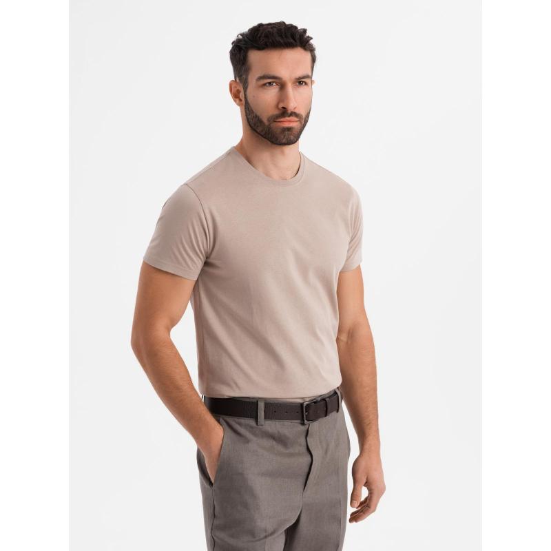 Klasické pánske bavlnené tričko BASIC – pieskové V11 OM-TSBS-0236