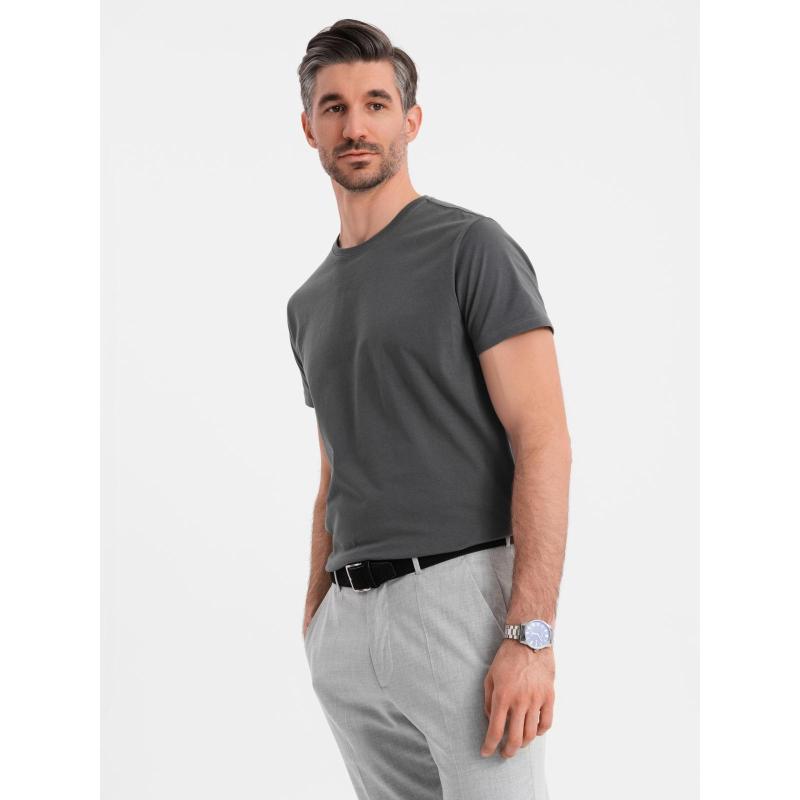 Pánske klasické bavlnené tričko BASIC - grafitové V15 OM-TSBS-0236