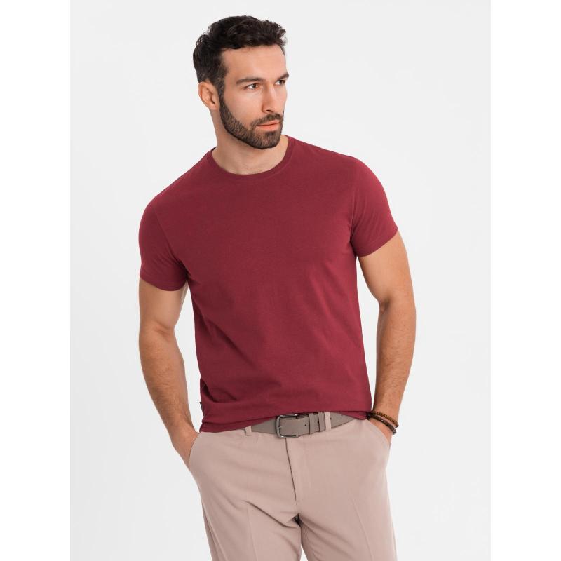 Klasické pánské bavlněné tričko BASIC - kaštanové V16 OM-TSBS-0236