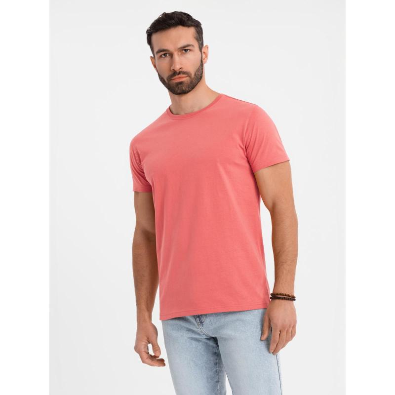 Klasické pánské bavlněné tričko BASIC - korálové V17 OM-TSBS-0236