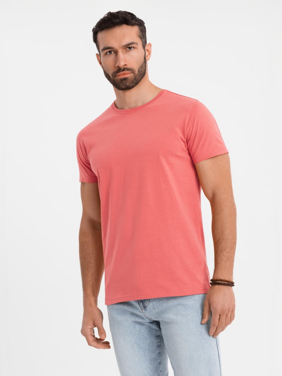 Klasické pánske bavlnené tričko BASIC - koralové V17 OM-TSBS-0236