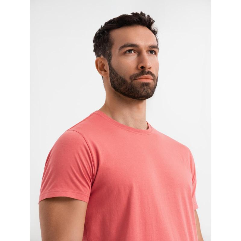 Klasické pánske bavlnené tričko BASIC - koralové V17 OM-TSBS-0236
