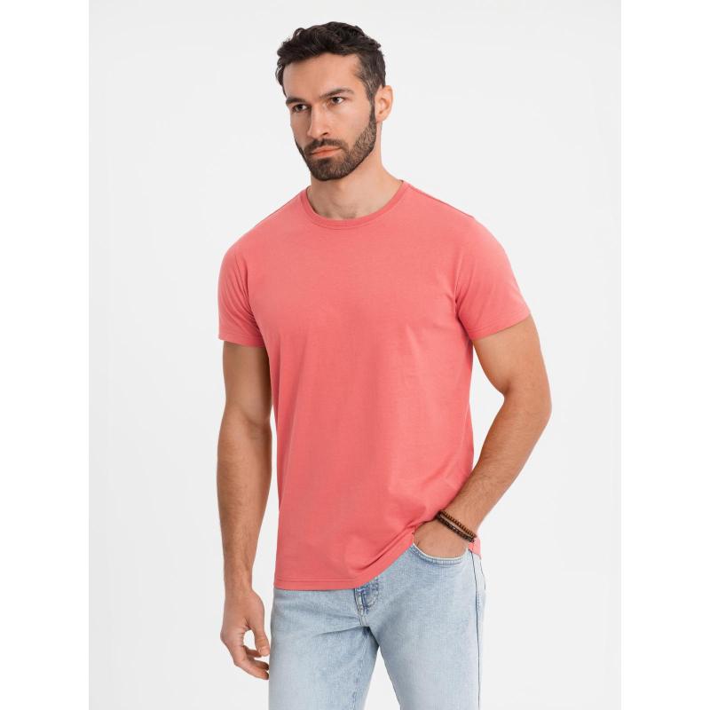Klasické pánske bavlnené tričko BASIC - koralové V17 OM-TSBS-0236