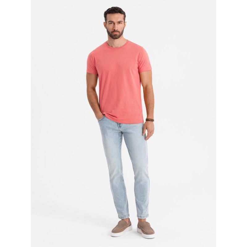 Klasické pánske bavlnené tričko BASIC - koralové V17 OM-TSBS-0236