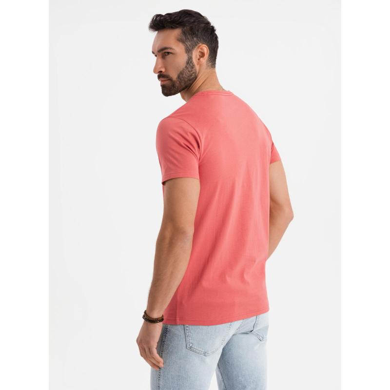Klasické pánske bavlnené tričko BASIC - koralové V17 OM-TSBS-0236