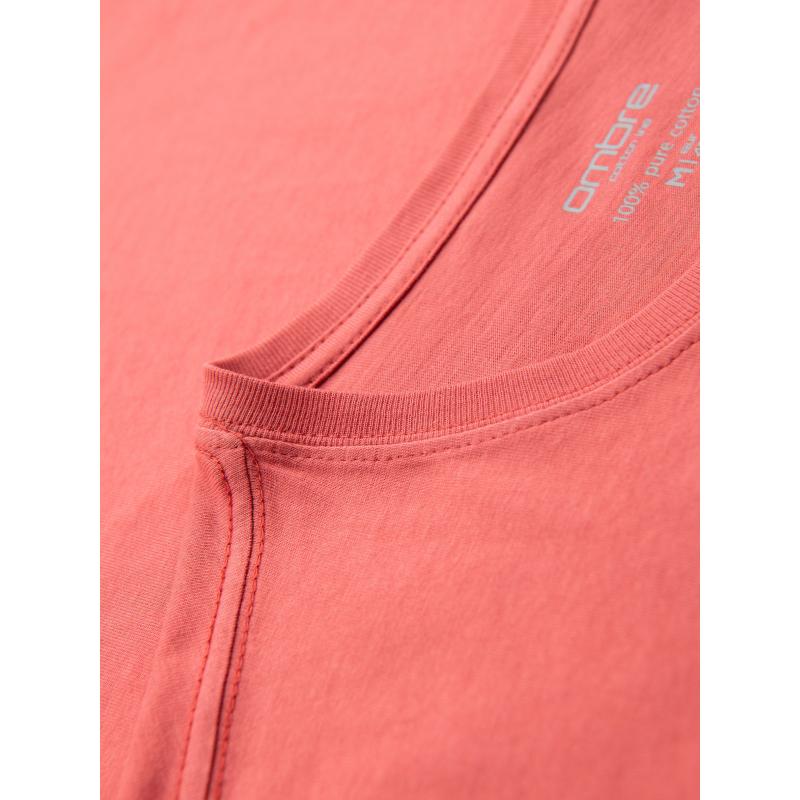 Klasické pánske bavlnené tričko BASIC - koralové V17 OM-TSBS-0236