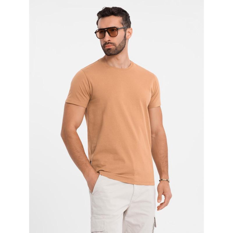 Pánske klasické bavlnené tričko BASIC - hnedé V21 OM-TSBS-0236