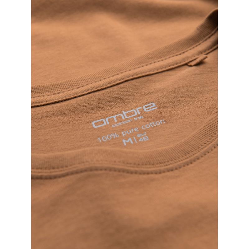 Pánske klasické bavlnené tričko BASIC - hnedé V21 OM-TSBS-0236