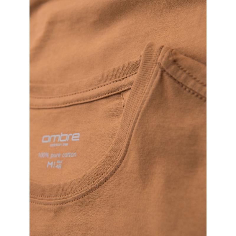 Pánske klasické bavlnené tričko BASIC - hnedé V21 OM-TSBS-0236